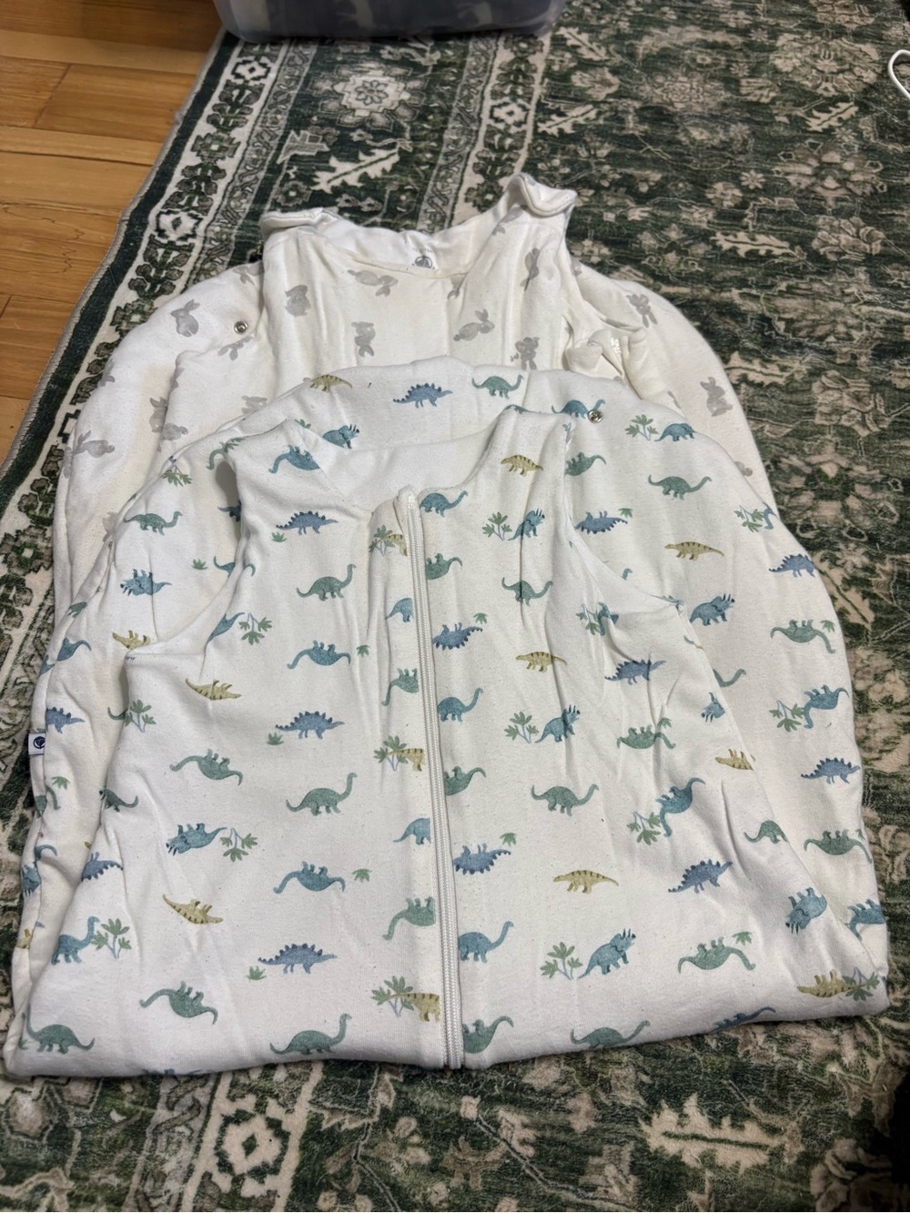 Kids White Dino & Bunny Zip-Up Pajama Sleep Sack